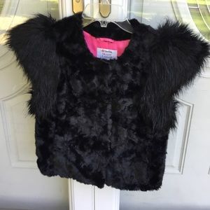 Neiman Marcus Skaist Taylor Snap Front Faux Fur Black Textured Vest Small